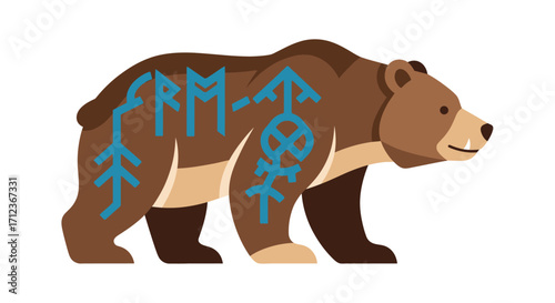 Brown Bear with Blue Runic Symbols on its Body.