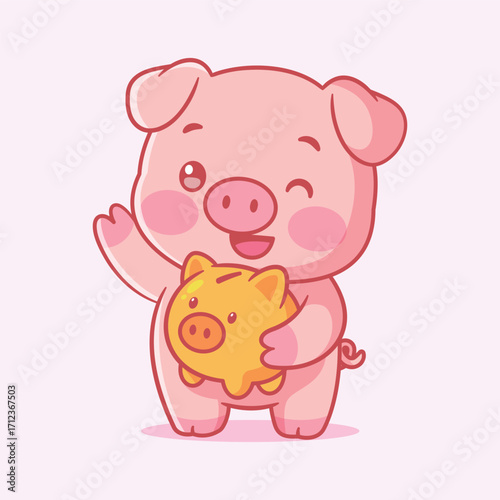 Cartoon Pig Holding Piggy Bank Illustration