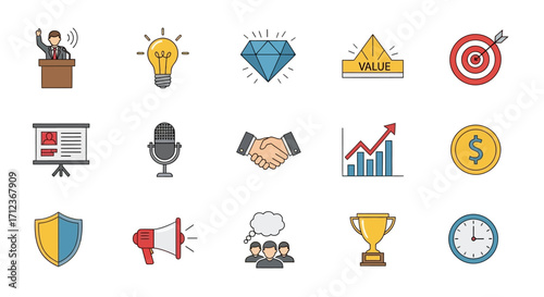 Business icons success growth strategy presentation.