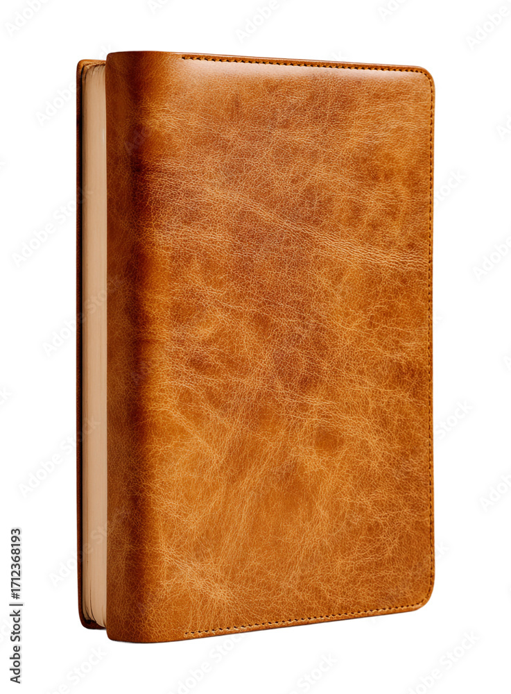Fototapeta premium Classic brown leather-bound book isolated on transparent background for reading and writing