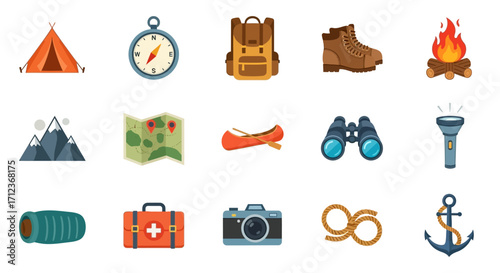 Camping and outdoor adventure equipment for hiking and exploration.