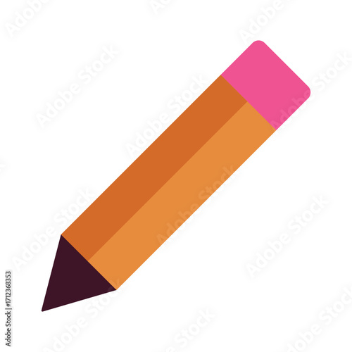 Simple pencil icon with eraser in a modern flat design. A colorful illustration for school, education, and creative projects, isolated on a white background.