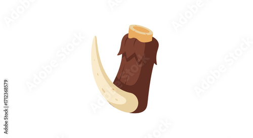 Cartoonish depiction of a tusk and a container with a cork stopper.