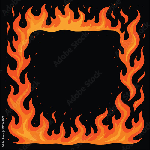 fire frame square illustration, flame frame 
