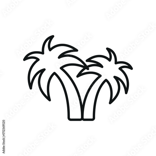 Palm tree icon in line style for summer, travel, and tropical visuals.