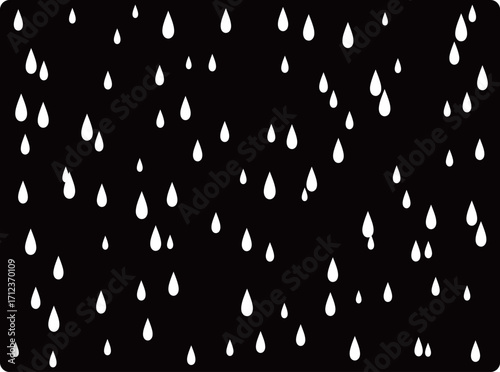 Abstract black and white illustration featuring scattered raindrop shapes. A minimalist pattern design ideal for backgrounds, prints, or graphic projects.