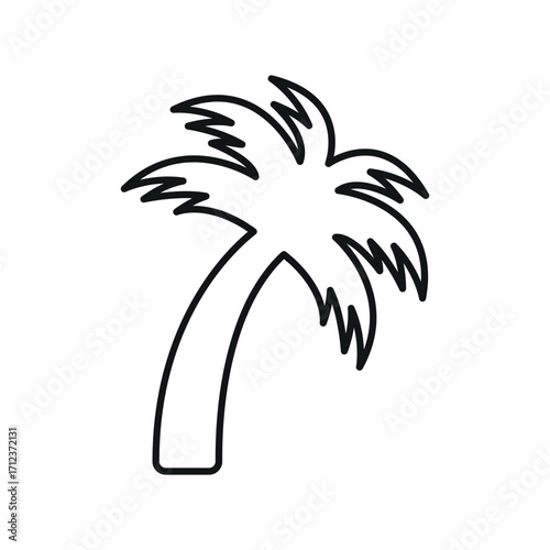 Palm tree icon in line style for summer, travel, and tropical visuals.
