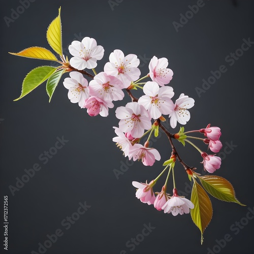 Wallpaper Mural branch of pink cherry flowers with leaves Torontodigital.ca