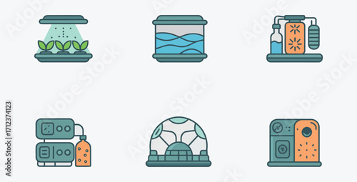 Aquaculture System Illustration Icons for Hydroponics and Aquatic Life