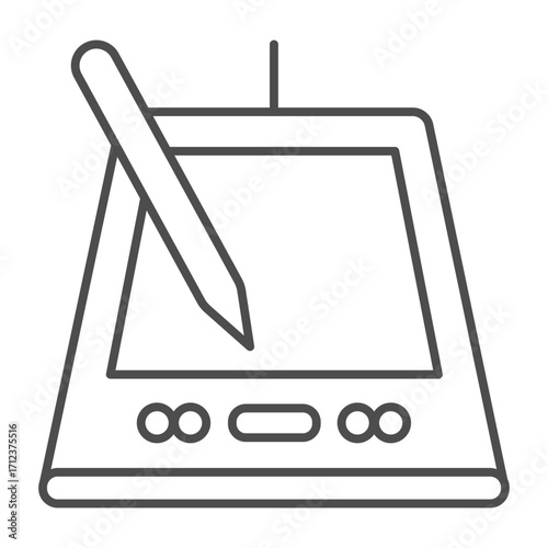 Pen tablet thin line icon, drawing device technology concept, digital painting board with stylus sign on white background, outline style icon for mobile and web design. Vector graphics.