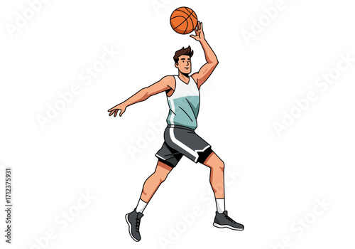 Animated basketball player in midjump holding ball