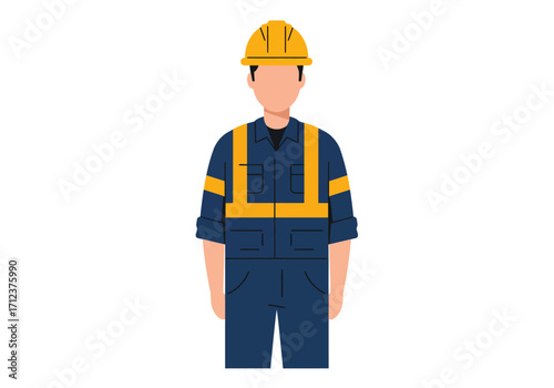 Cartoon construction worker in a hard hat and highvisibility uniform