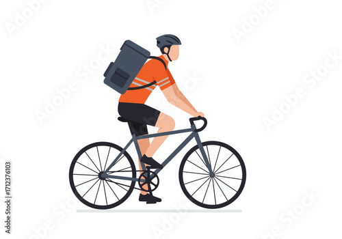 Delivery person on a bicycle with a large backpack