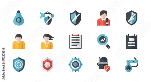Collection of Security and Protection Icons for Digital and Print Media.