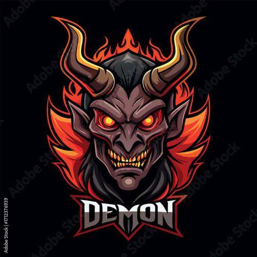 Fearsome demon head with sharp teeth and horns a terrifying creature illustration for your dark designs vector