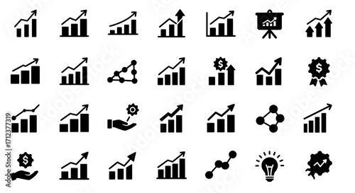 Set of abstract data analysis and business growth icon, vector illustrations