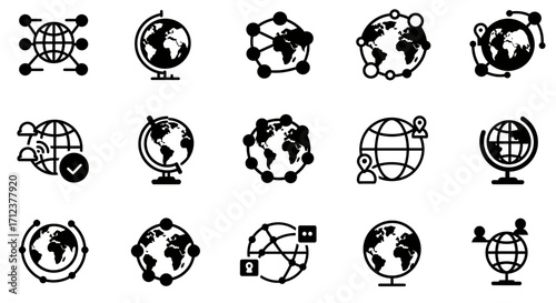 Diverse Vector Icon Set Representing Global Connection and Communication