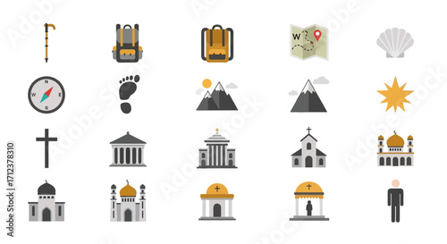 Collection of travel, nature, and religious icons.