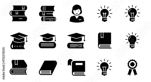 Education and learning icon set, symbols representing knowledge and learning