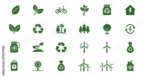 Collection of eco-friendly icons representing sustainability and environmental awareness