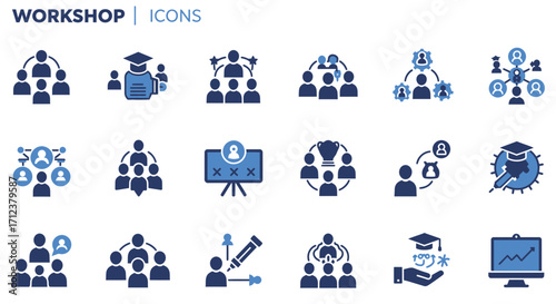 Collection of workshop and teamwork themed icons, featuring human resources and collaboration