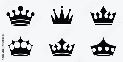 Collection of royal crown silhouettes in black vector shapes royalty concept