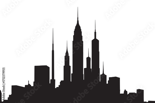 Set of cityscape background. Skyline silhouettes. Modern architecture. Horizontal banner with megapolis panorama. Building icon. Vector illustration. City silhouettes