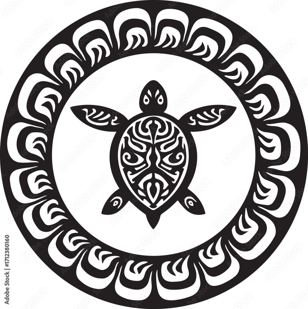 Fototapeta premium Tribal Turtle Mandala Vector – Polynesian Sea Turtle Tattoo Symbol Design