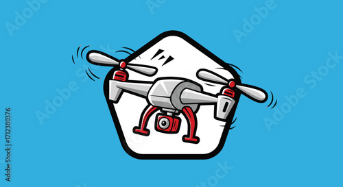 Cartoon drone flying with camera technology illustration.