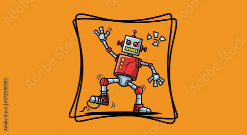Red and Gray Robot Cartoon Character Dancing.