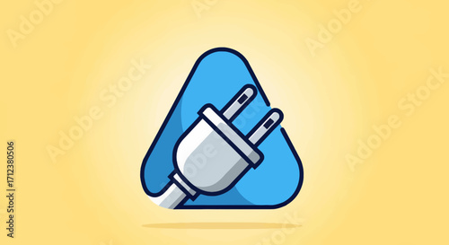 Electric plug icon inside a blue triangle shape design.