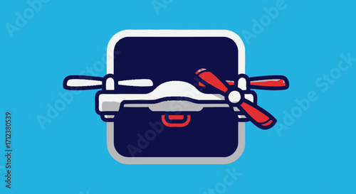 Stylized cartoon drone illustration with red propellers.