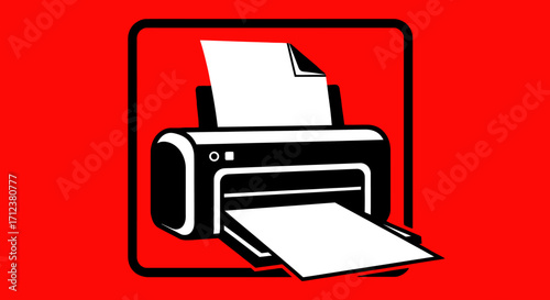 Black and white printer icon illustration.