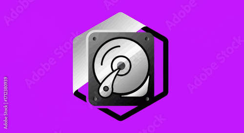 Hard Drive Icon on Purple Background.