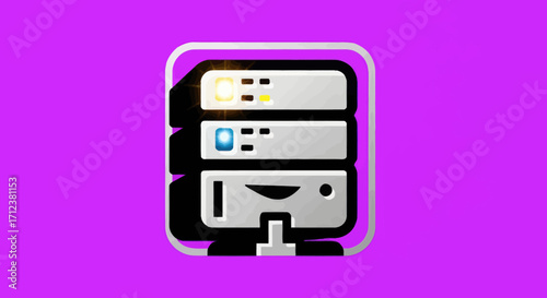 Stylized server rack icon for technology applications.