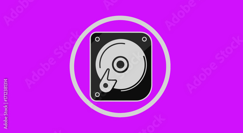 Hard drive icon in circle on purple background.