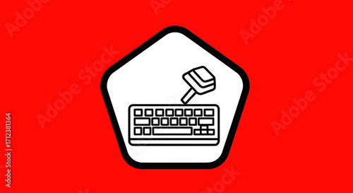 Keyboard and Hammer Icon Focus on Technology and Gaming.