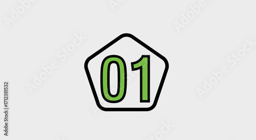 Number one inside a pentagon shape with a black outline and green color.