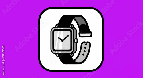 Wristwatch icon with black strap and white face.