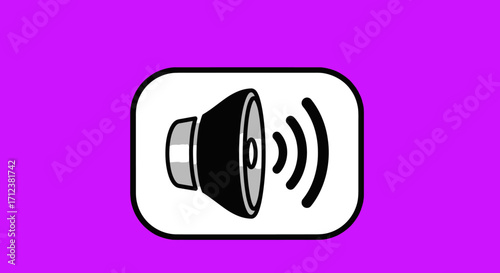 Speaker Icon with Sound Waves in White Rounded Box.