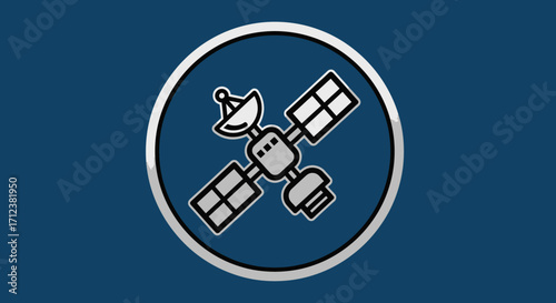 Satellite dish communication technology icon in a circular frame.
