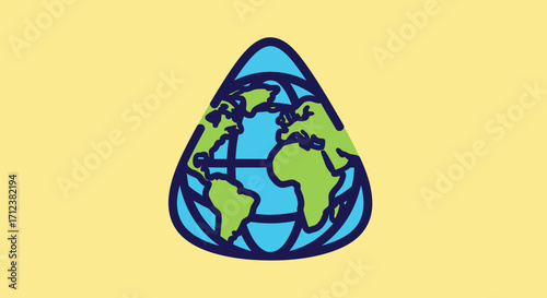 Stylized Earth globe inside a blue teardrop shape representing the planet.