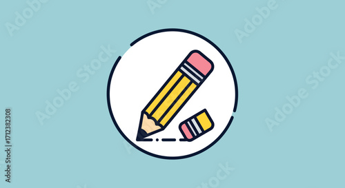Pencil and Eraser on White Background.