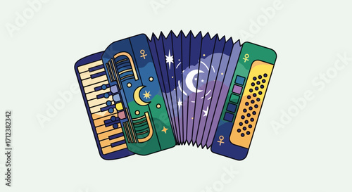 Colorful Accordion Musical Instrument.