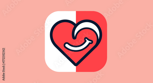 Graphic heart icon with a friendly smile conveying happiness and love.