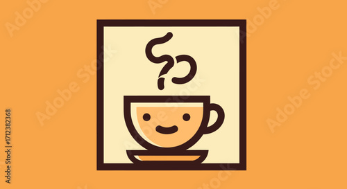 Cute Steaming Coffee Cup with Happy Face Illustration.