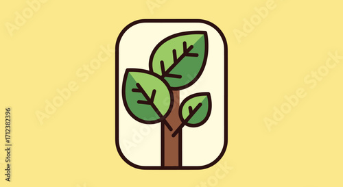 Simple tree illustration with green leaves and brown trunk inside a frame.