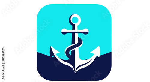 Anchor Icon on Blue Background: Symbol of Stability and Security.