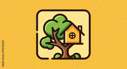 Tree house nestled in lush green tree branches.