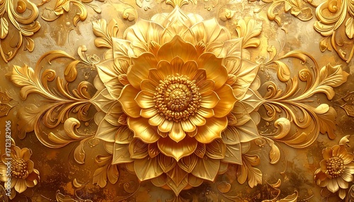 Ornate golden floral relief
